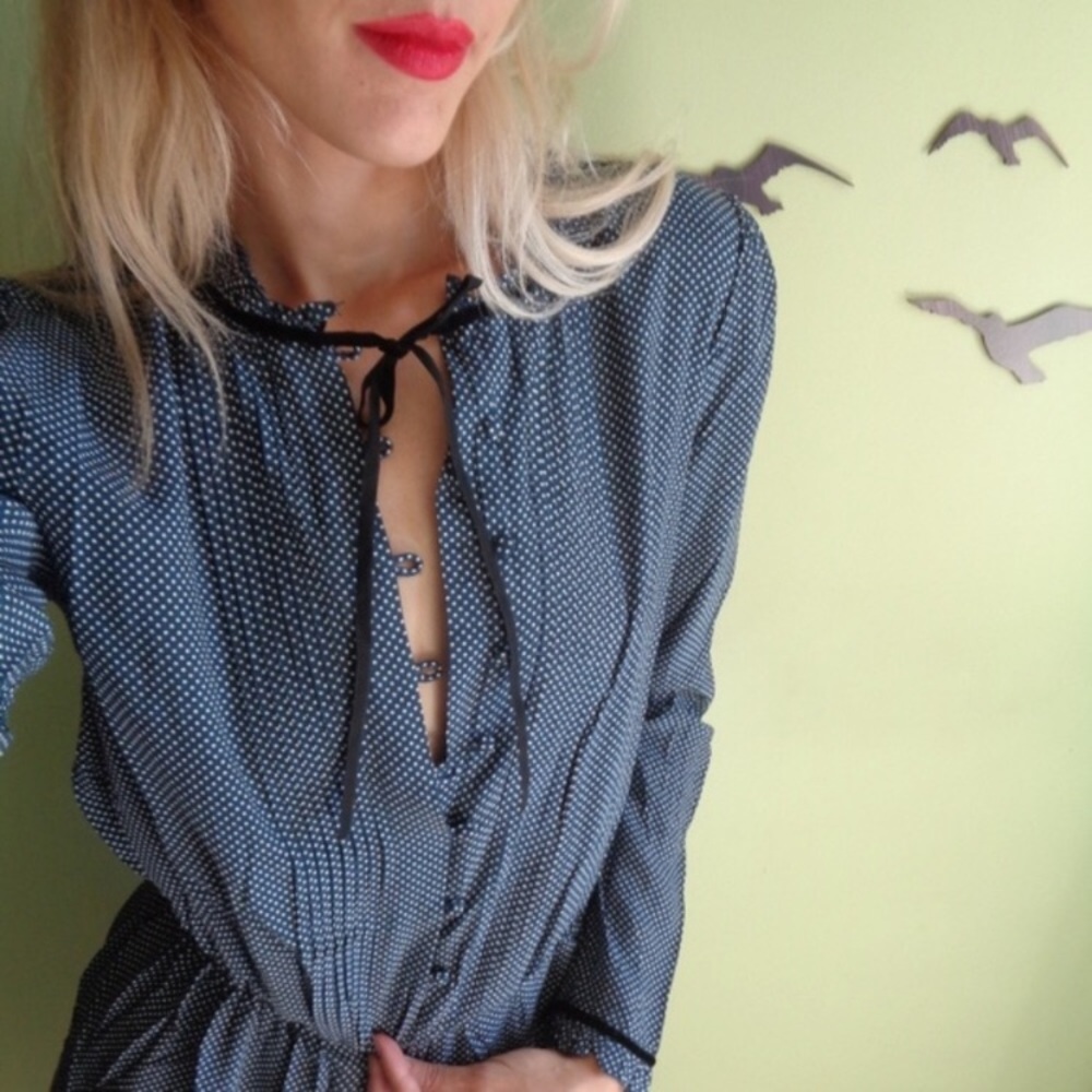 Blue & white polka dot ruffle tie romper